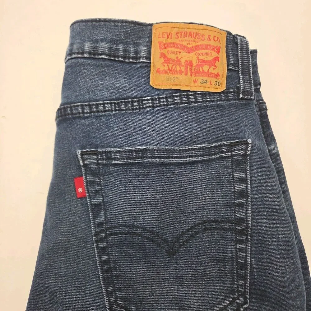 Levi's 512 Jeans Slim Tapered Men Sz 34 x 30 Blue Cotton Blend Stretch Dark Wash